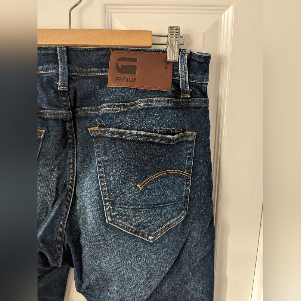 G-Star 3301 slim straight dark distressed jeans 33/32